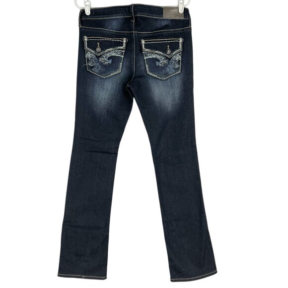 Hydraulic Women's Lola Distressed Micro Boot Stretch Navy Denim Jeans 11/12 NWT - Picture 2 of 16